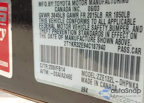 2004 Toyota Matrix Xr from USA, damaged, VIN 2T1KR32E94C187940